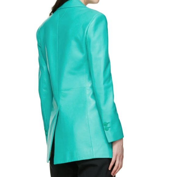 VERSACE Blue Leather Blazer Buffed lambskin blazer. - Picture 3 of 4